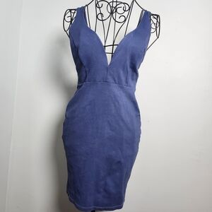 Lulus Blue Bodycon Mini Dress Deep V Sleeveless Size M